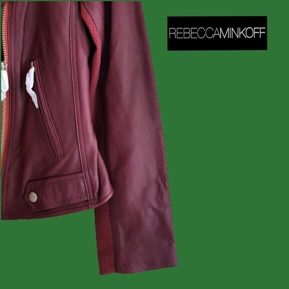 REBECCA MINKOFF NEW MERLOT WES Lambskin Leather Moto Jacket M - Picture 3 of 11